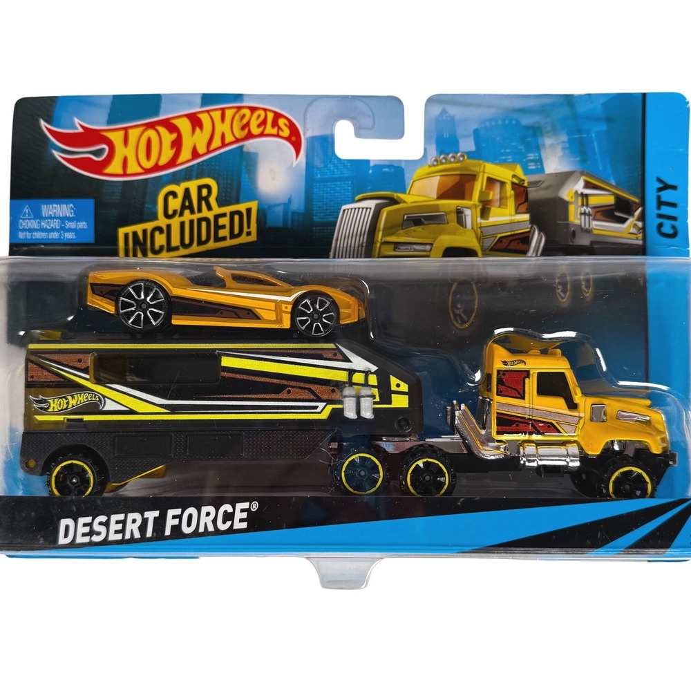 Hot Wheels Super Rigs Truck Hauler Yellow Car Set Desert Force CGC23 BDW51 2013